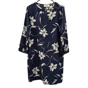 Loyd/Ford Navy Blue & Off White Floral Print‎ Shift Dress Size 4